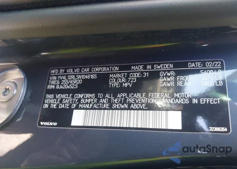 2022 Volvo Xc60 B5 Inscription z USA, uszkodzony, nr VIN YV4L12RL5N1046165